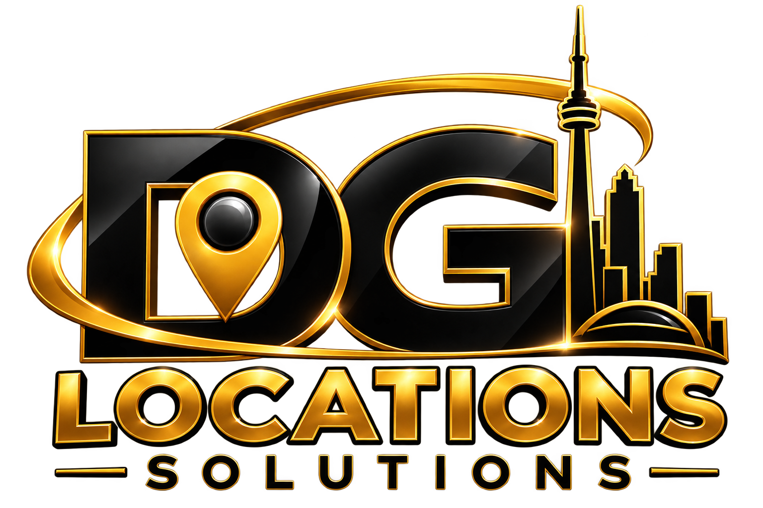 DG Locations Solutions gold and black logo with the Toronto skyline